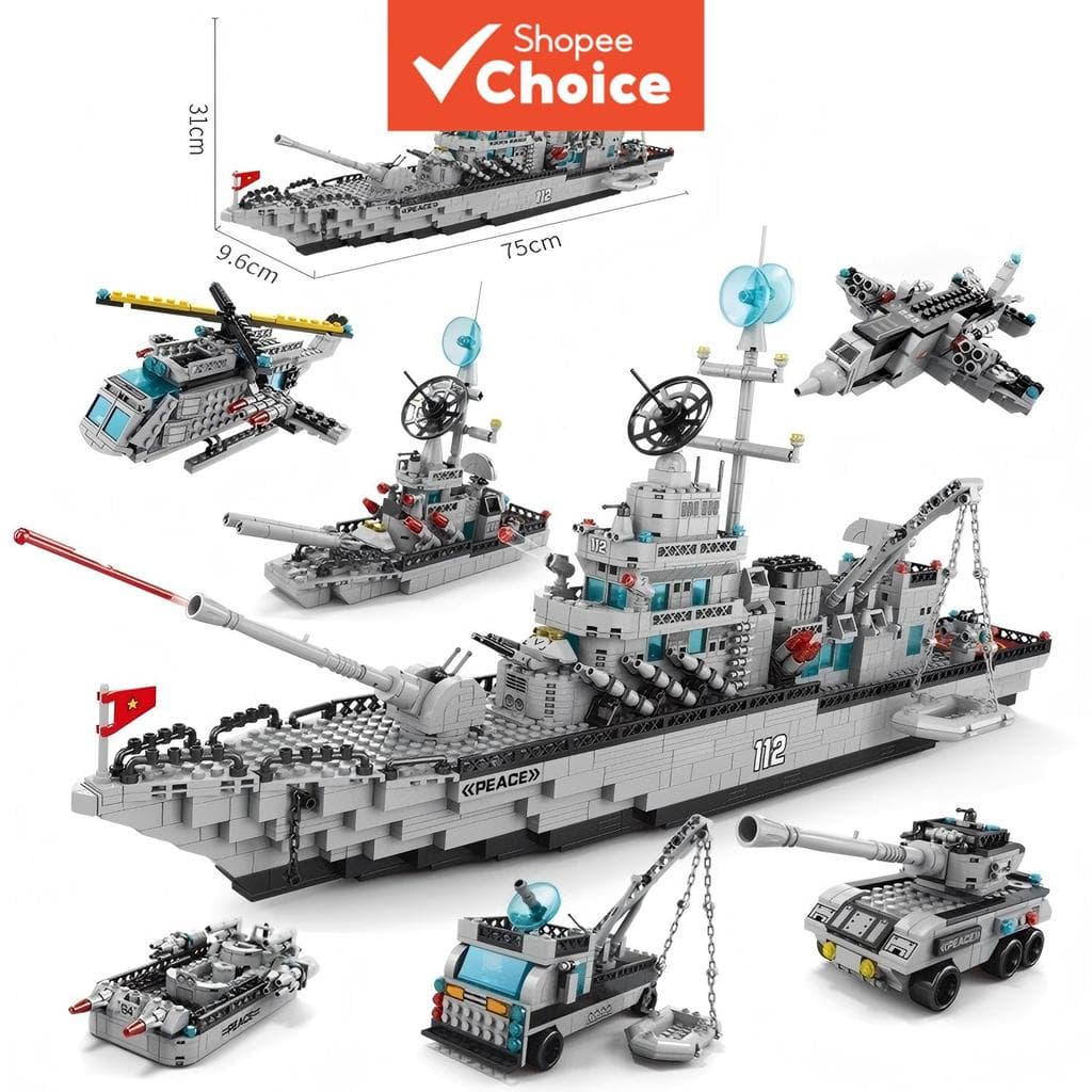 Playset De Tijolos : Modelo De Navio De Guerra E Para Crianças-De 70 Cm , Quebra-Cabeça De 1560