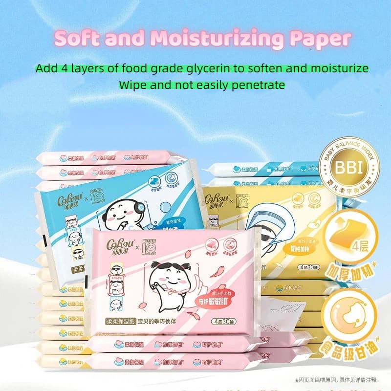 Kexinrou x Cute Baby Co-Branded Cloud Toalha Macia 4 Camadas Tecido Hidratante Extra Resistente Espessado 30 Pcs