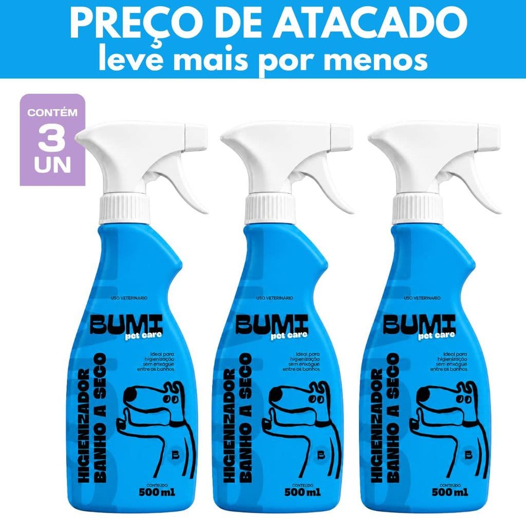 Kit Banho a Seco Spray Bumi Pet 500 mL para Cães e Gatos l 1 a 3 un