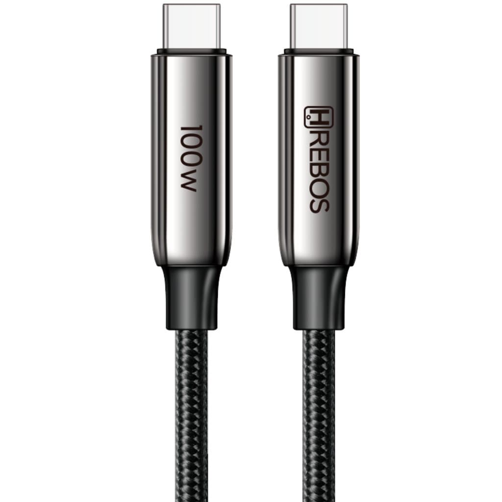 Cabo USB C para USB C Turbo Premium 100W Ultrametallic 1 Metro Preto Hrebos Cb-369C