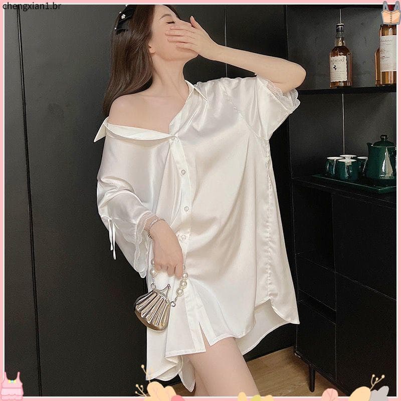 Pijamas de verão feminino camisa de manga curta camisola feminina verão fino Casual tamanho grande pode usar fora pijama