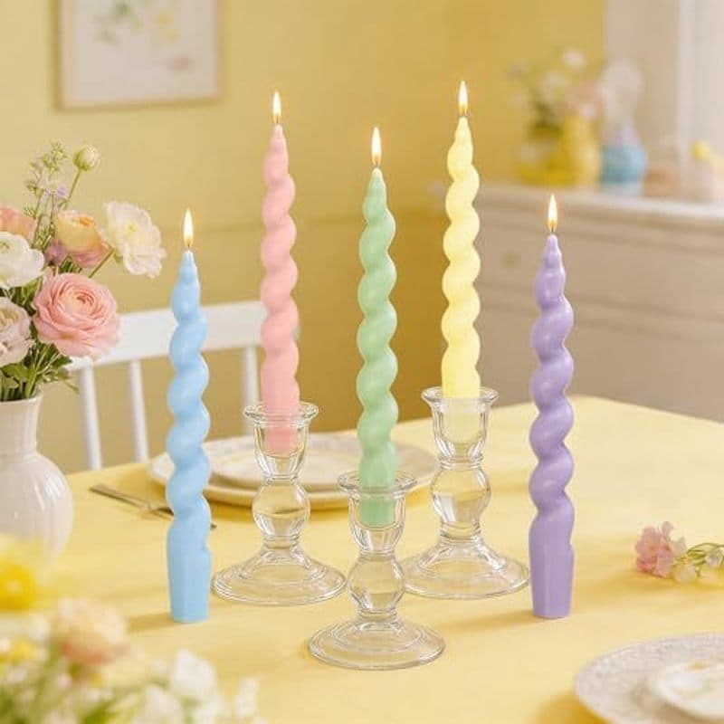 Whaline 5 Unidades De Velas Cônicas Em Espiral , Cor Pastel , Redemoinho , De Cera Onduladas , Lindos Bastões Estéticos