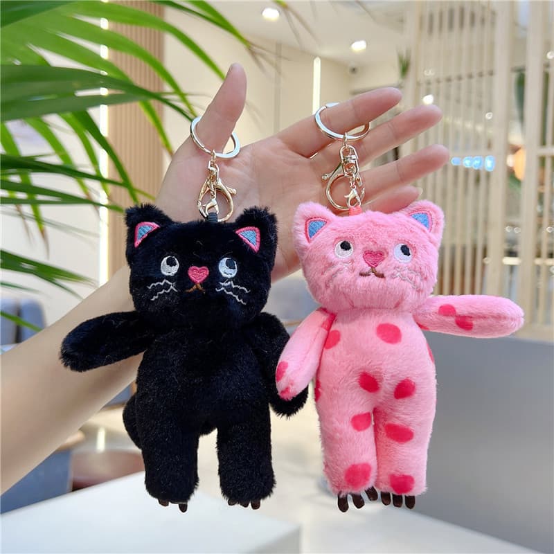 Chaveiro de Pelúcia de Gatinho Rosa Fofo e Moderno, Pingente de Bolsa de Casal em Estilo Cartoon