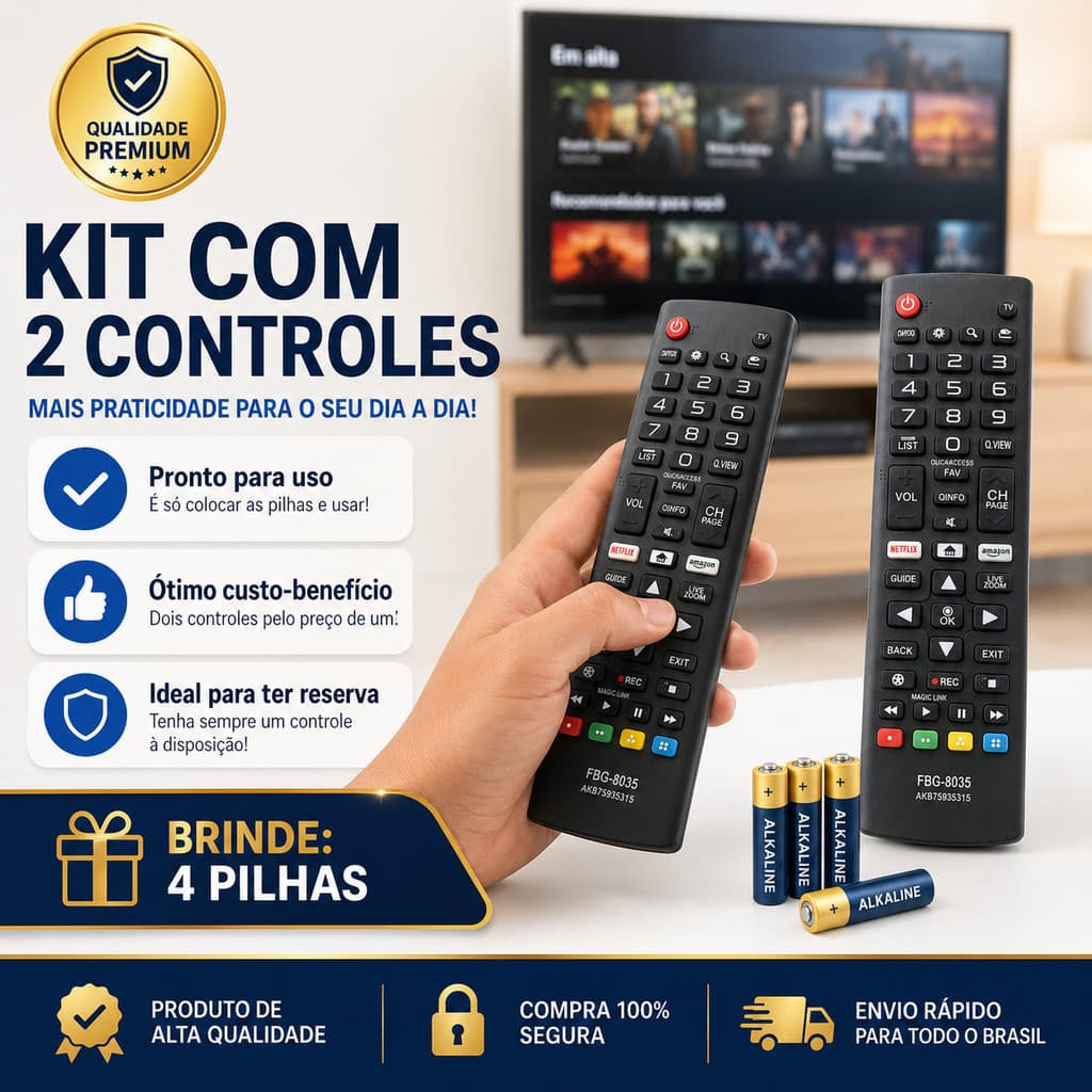 Kit  Controle Remoto LG Smart TV  Compatível  UHD OLED 3D 4K LCD LED HDTV