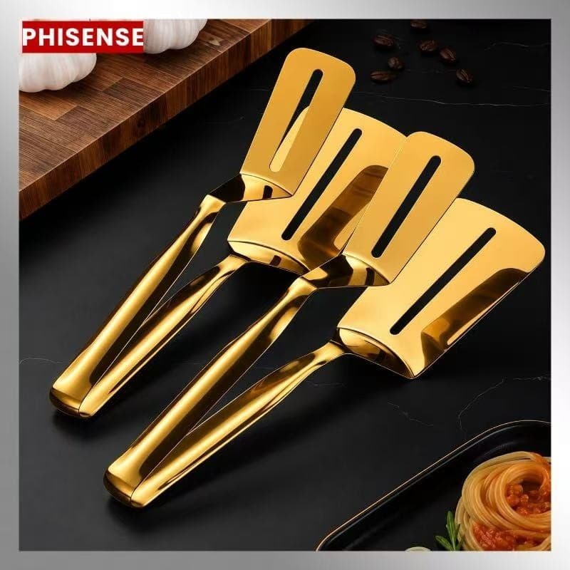 Kit 2 Pegadores De Cozinha Inox Dourado Para Salada Churrasco Massa Pinça Multiuso