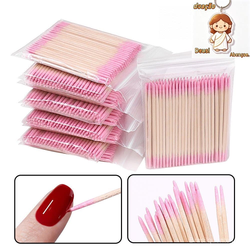 Kit 100/300/600/1000 Palitos Com Algodão De Limpeza Alinhamento Henna Micropigmentação Unha Boca Sobrancelha