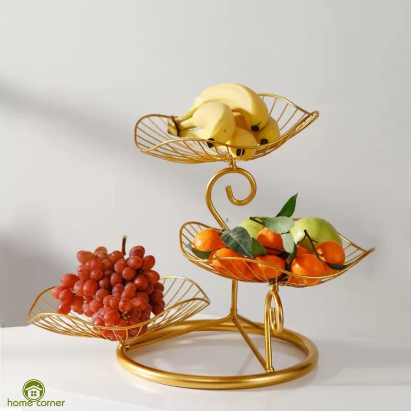 Cesta De Frutas De Folhas De Lótus De Três Camadas De Ferro-Prato De Lanche De Luxo Para Decoração De Casa De Sala De Es