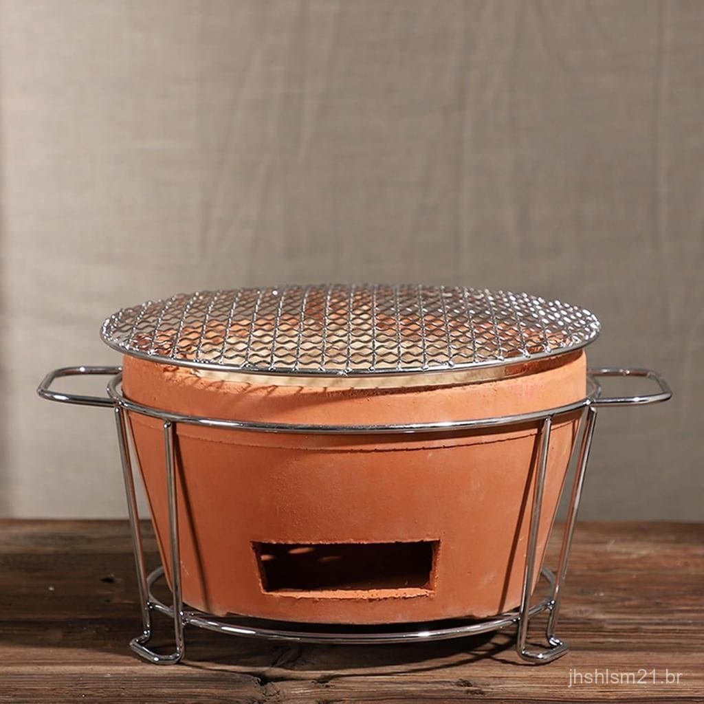 Fogão de Carvão de Barro, Fogão Multifuncional para Cerâmica e Churrasco, Grelhador Cerâmico Portátil, Grelhador de Mesa