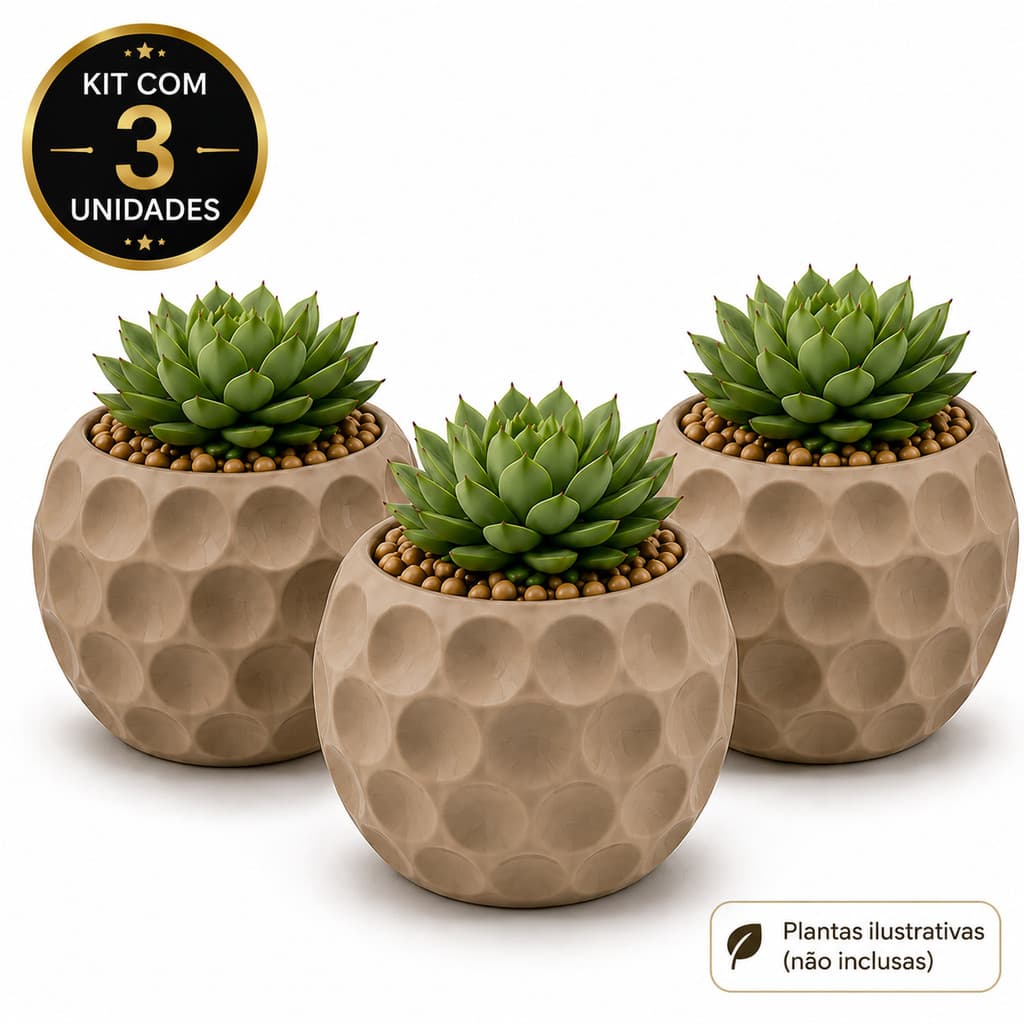 Kit com 3 Vasos Cachepot para Suculentas e Cactos | Decoração Moderna para Sala, Escritório, Lavabo e Home Office