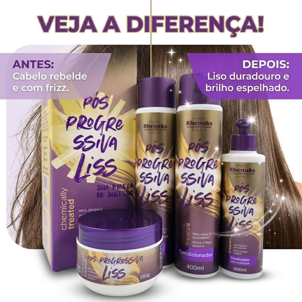 Kit com 4 Pós Progressiva Rhenunks – Antifrizz, Nutrição e Manutenção do Liso Cabelos Liso