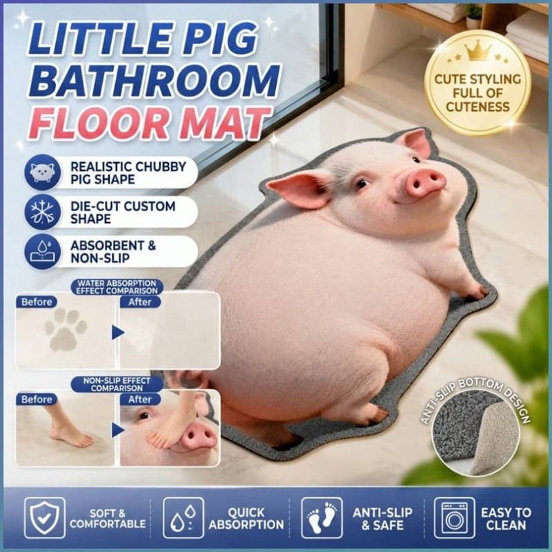 [Non-Slip Design] JMY-Pig Pattern Absorbent Diatomite Bathroom Mat/Anti-Slip/Cute Pig Shape