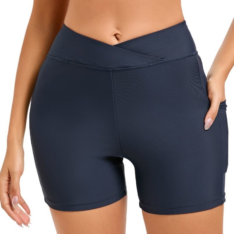 Nova Chegada De Cintura Alta Das Mulheres Roupa De Banho Fino Ajuste Estiramento Calça De Natação Modesto Perna Quadrada