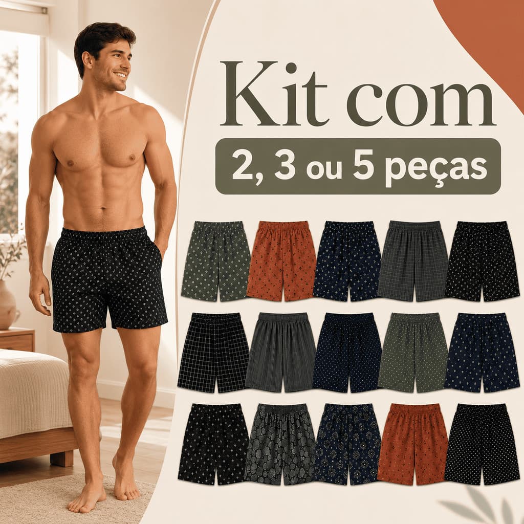Kit 2, 3 ou 5 Cuecas Samba Canção Masculino Pijama Masculino de Dormir Liganete Lisa Estampada Short de Dormir