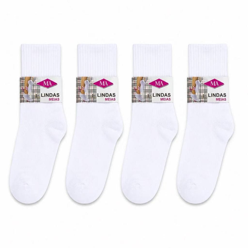 Kit COM 12 Pares de Meia Feminina COLORIDO PRETO BRANCO Cano Alto Adulto meia longa.TAM:35-40/512