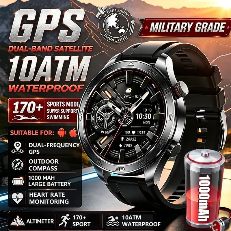 TANK G6 1000mAh Bateria Relógio Inteligente Masculino IP67 À Prova Dip67 Água Bússola GPS Caminho 1.75 " HD BT Chamada E