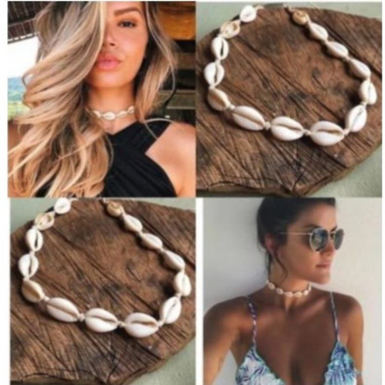 Colar de Búzios Feminino Choker Praia Estilo Boho Verão Gargantilha de Conchas Ajustável