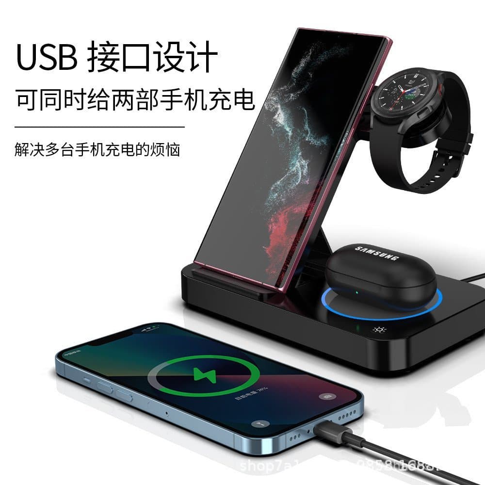 TESTE - Novo carregador sem fio dobrável três em um aplicável para telefone IP, relógio e fone de ouvido, teste de carre