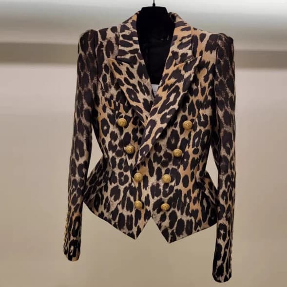 Blazer com estampa de leopardo primavera outono temperamento doce estilo legal terno pequeno combinado