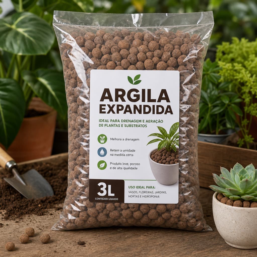 Argila Expandida 3Litros Pedra Para Jardim Drenagem Floreiras Obras Decoração de Vasos Natural
