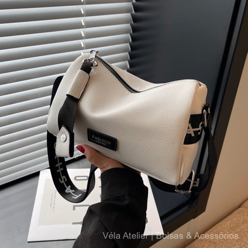 Bolsa Transversal Feminina em PU Macio com Zíper Formato Almofada 22x15x11 cm para Trabalho Passeio e Dia a Dia