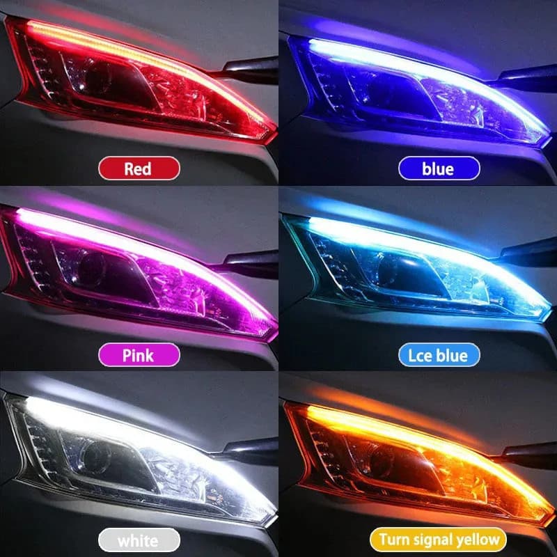 2 Pçs Tira Do Farol Dianteiro Carro Motores DRL À Prova Dwaterproof Água LED RGB Sinal De Volta Amarelo Fluxo Freio Luz