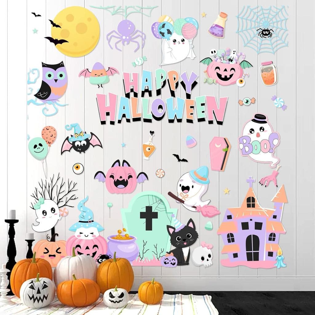 Decorações Pastel para Festa de Halloween 2 peças Adesivos de Parede Pastel de Halloween Decorações de Parede com Fantas