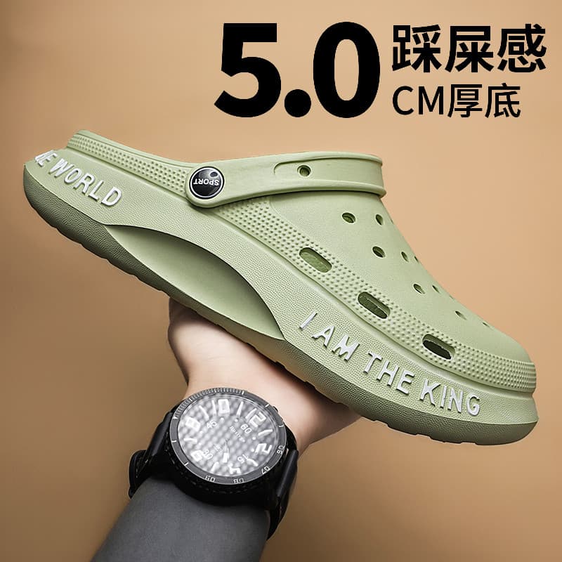 | slippers | ⚘Buraco sapatos masculinos verão exterior Wear Baotou chinelos sandálias de merda masculinas High-End Casua