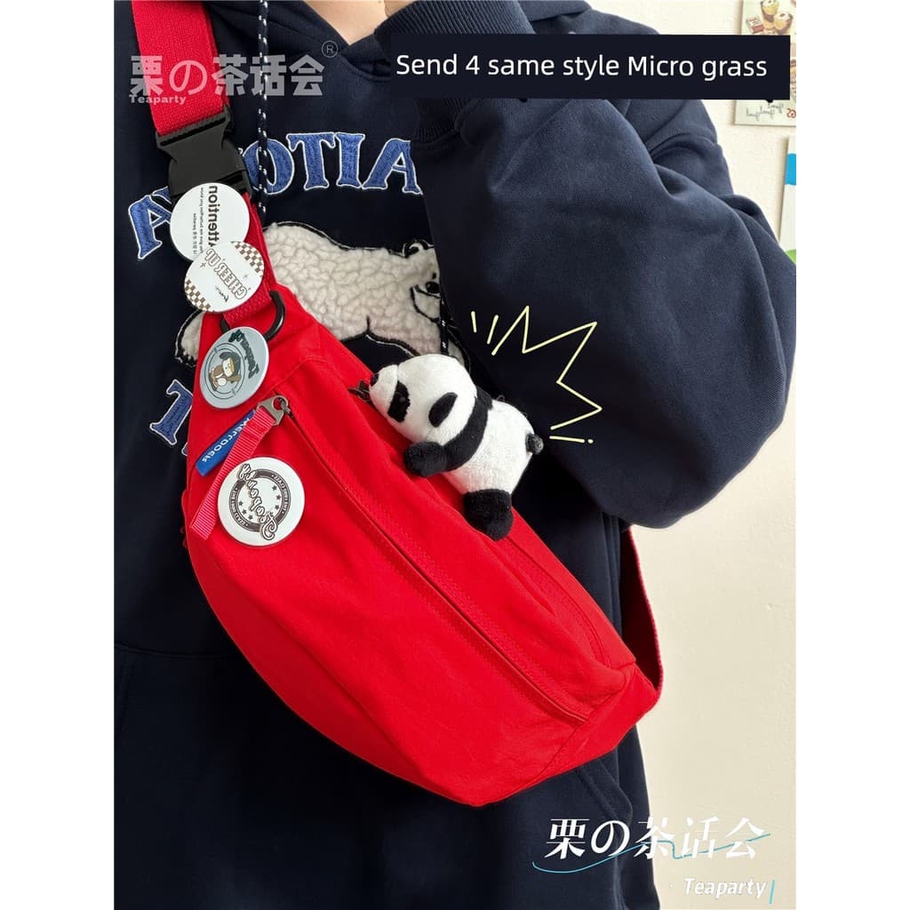 Street Wear Vermelho Japonês ins Bolsa de Peito Simples para Ciclismo