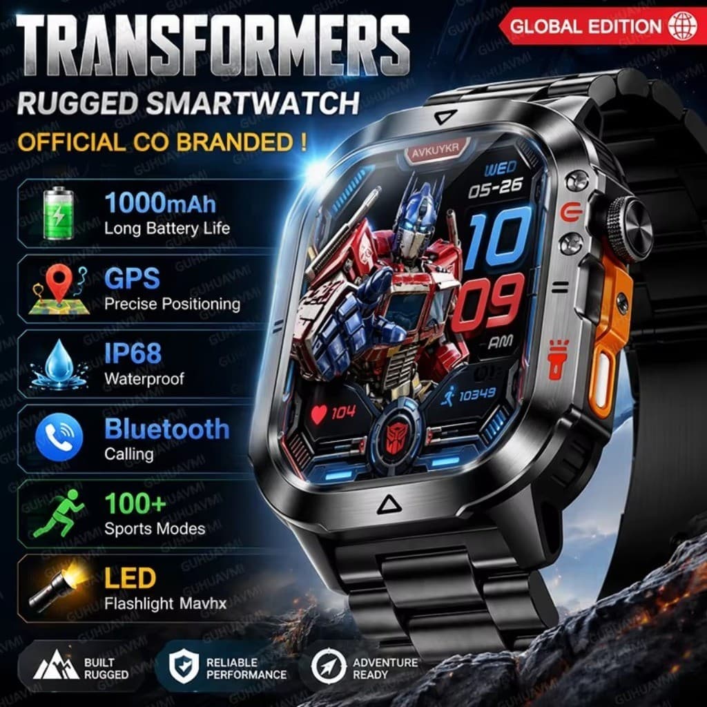 Transformadores Original Novo 1000mAh Bateria Relógio Inteligente Masculino Ao Ar Livre GPS Lanterna Chamada IP68 À Prov