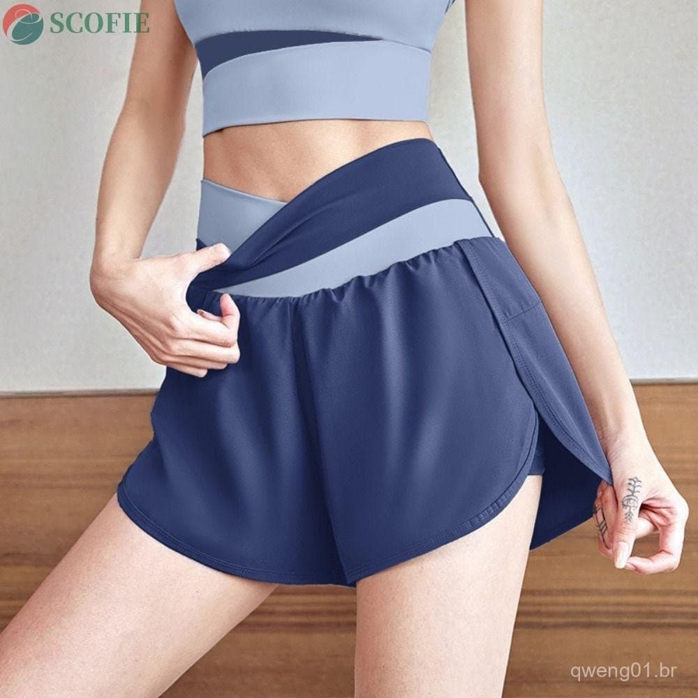 SCOFIE Shorts Esportivos Femininos , De Treino Respiráveis De Cintura Alta Com Elástica , Forro Interno 2 Em 1