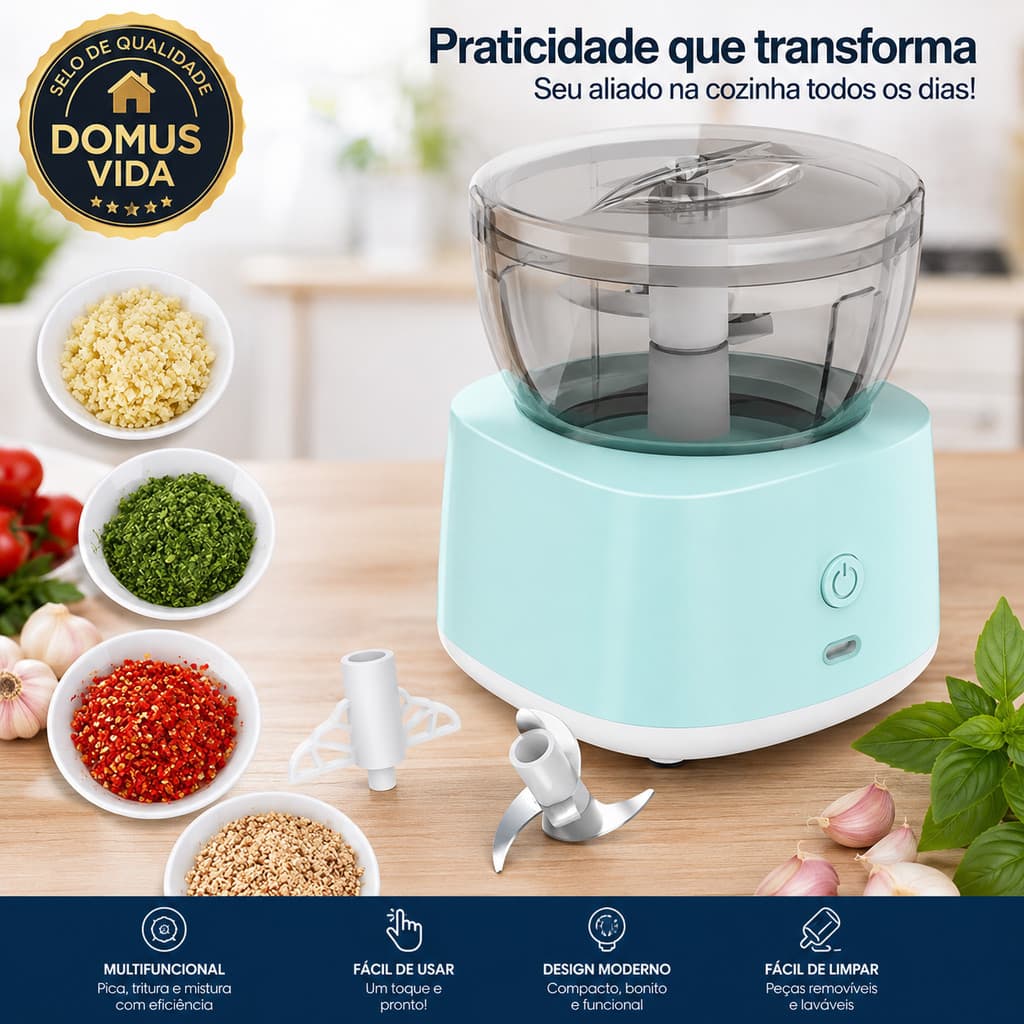Mini Processador de Alimentos Elétrico 350ml Picador de Alho Triturador de Temperos Multifuncional