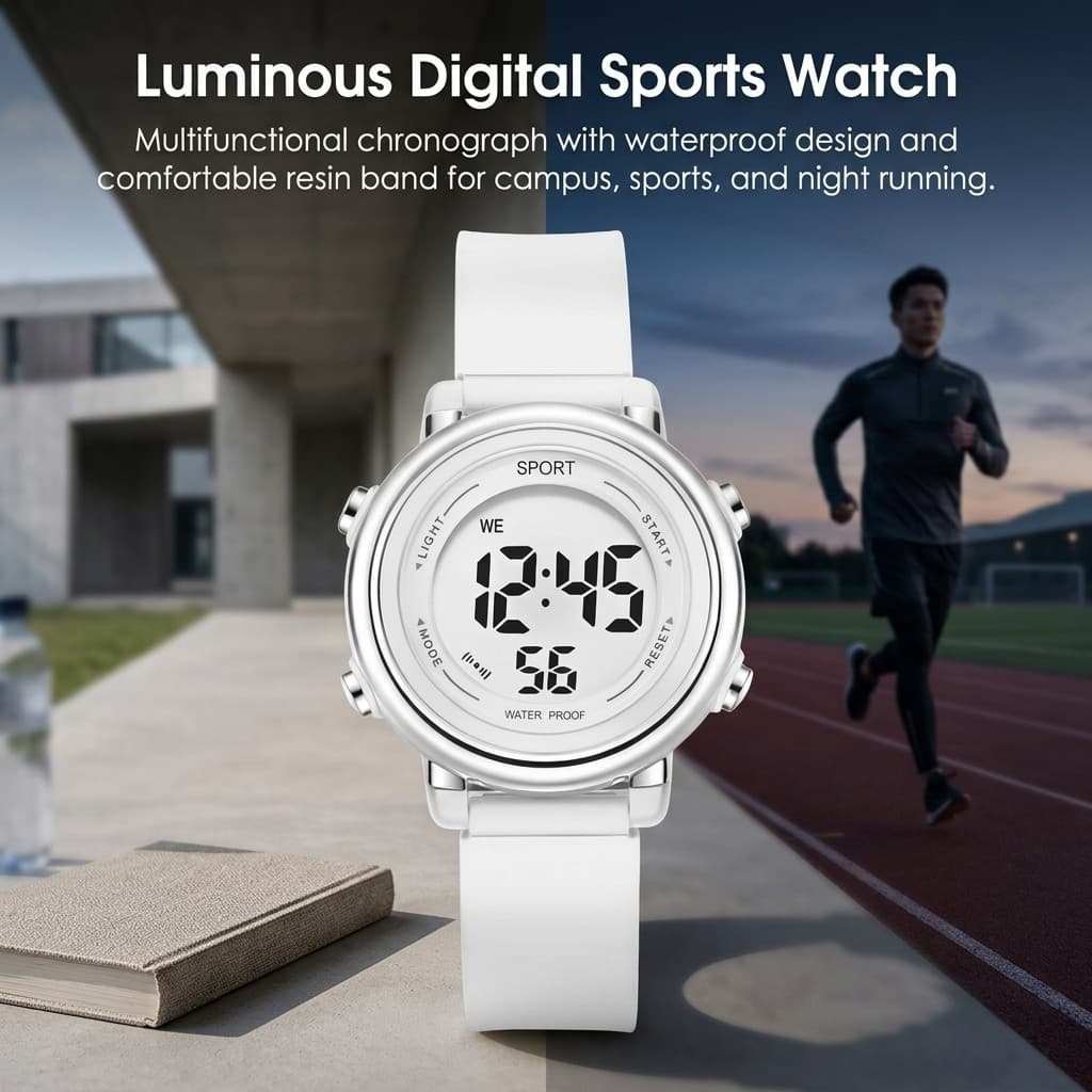 Relógio Esportivo Digital Luminoso Multifuncional Cronógrafo Cronômetro De Banda De Resina À Prova D'água Para Estudante