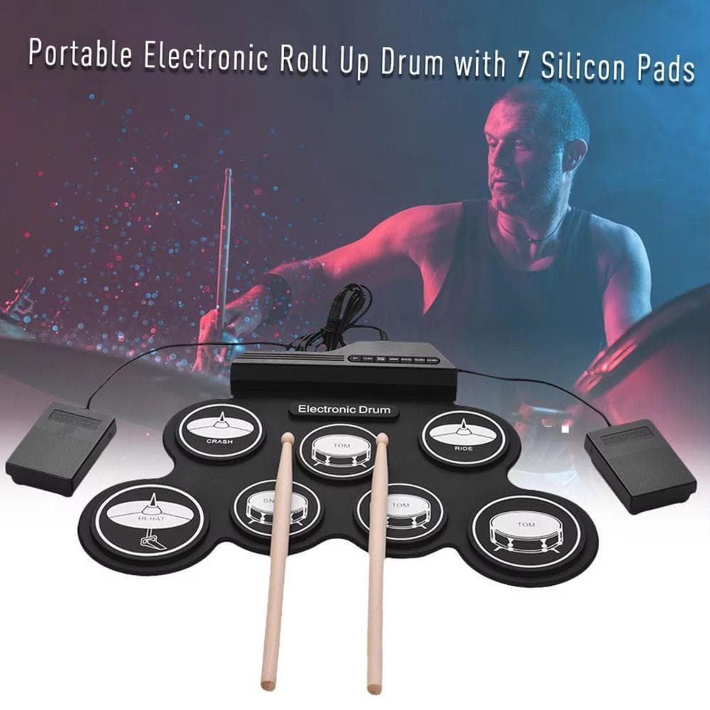 Conjunto De Bateria Eletrônica De 1 Caixa , Tambor Eletrônico Portátil USB De 7 Almofadas , Tambores De Música Dobráveis