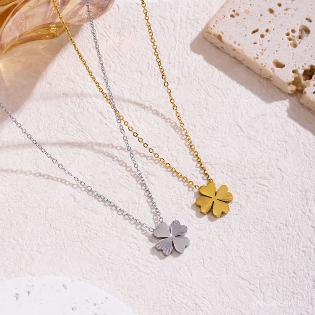 Novo quatro pêssego coração combinação flor colar versátil refração trevo clavícula corrente