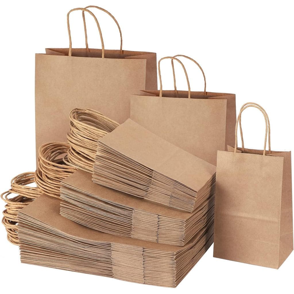 TOMNK 120 unidades de Sacos de Papel Kraft Marrom com Alças, Tamanhos Variados, Sacos de Presente de Papel Kraft a Grane