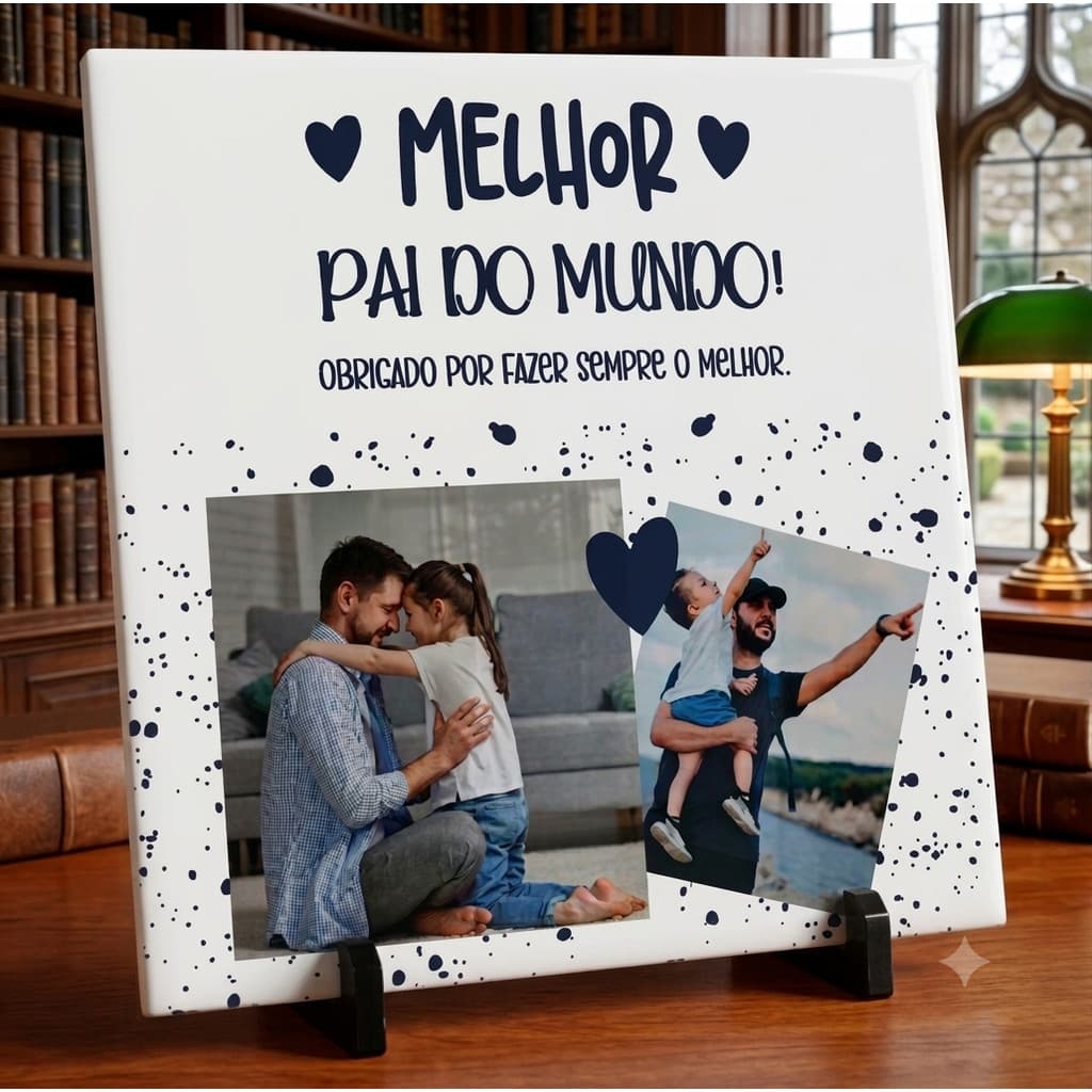 AZULEJO DIA DOS PAIS Presente com foto Mensagem Especial que ele ira amar!