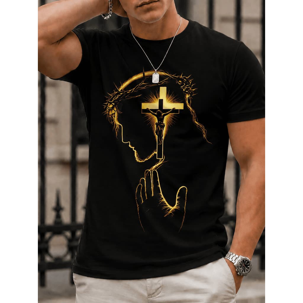 Camisa Masculina Básica Jesus Cruz Camiseta Algodão Malha Premium 30.1