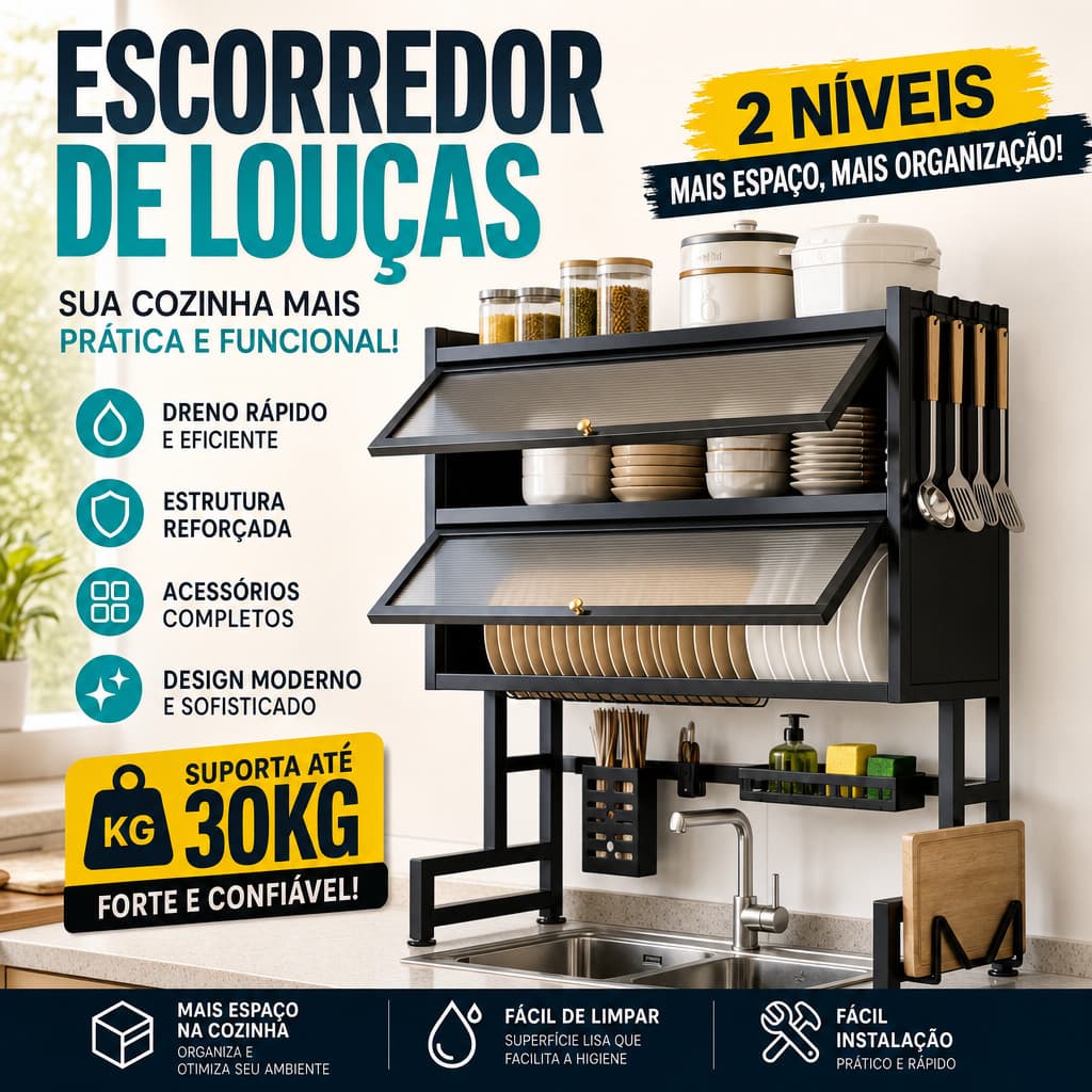 Escorredor De Louça Suspenso Boutique Kitchen Rack Aço Inoxidável Organizador Louça Qualidade Pra Cozinha