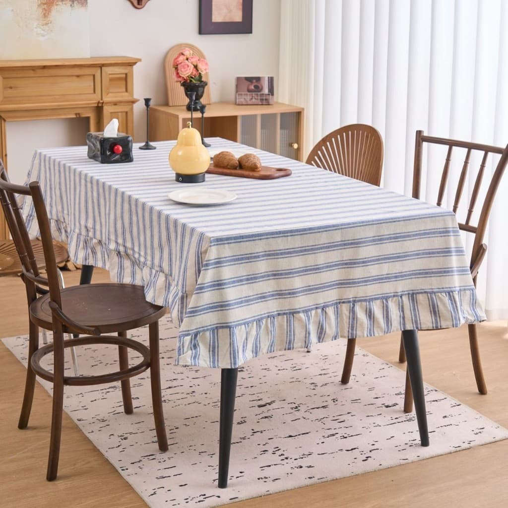 Toalha de mesa redonda listrada retrô francesa com babados toalha de mesa estampada
