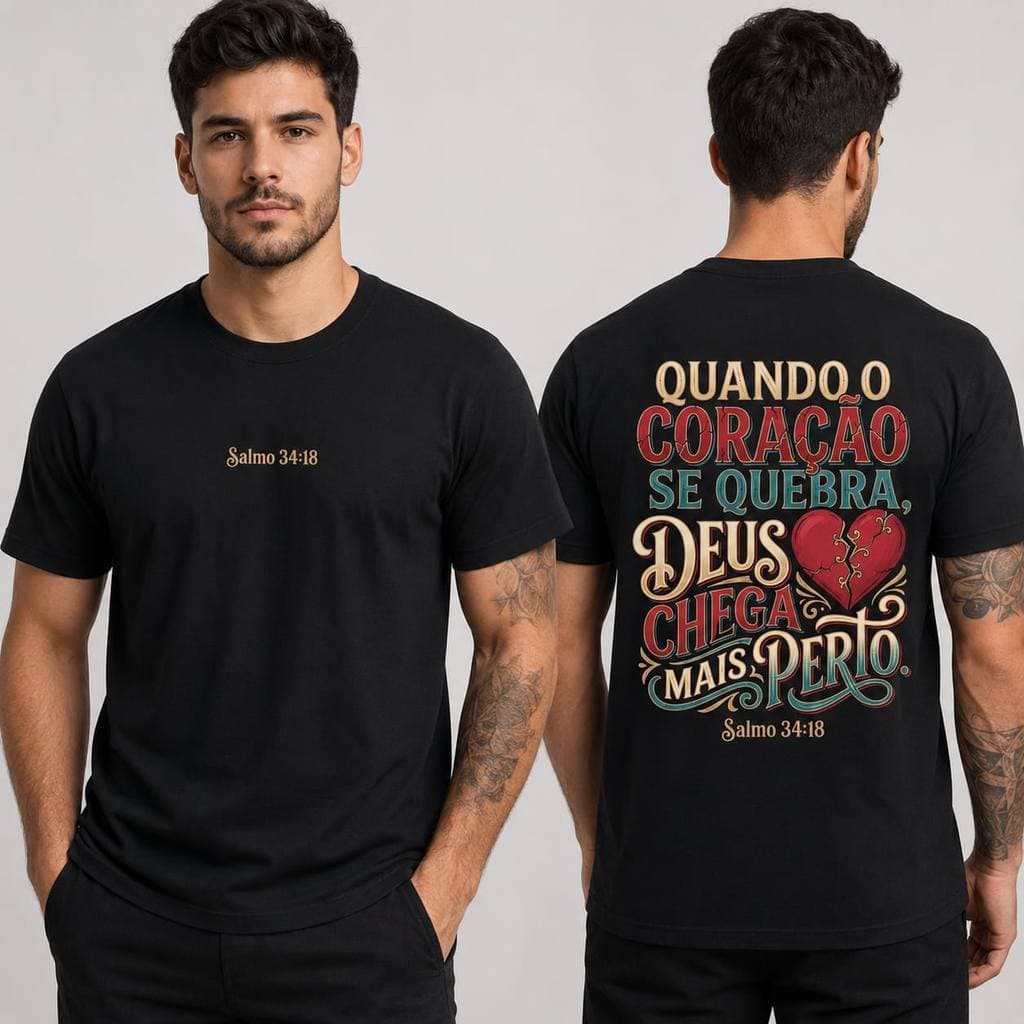 Camiseta Masculina Salmo 34 Manga Curta Gola Redonda Estampa 100% Algodão