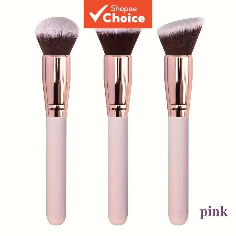 Conjunto Profissional De Pincéis De Maquiagem De 3 Peças Com Cerdas De Nylon Macias Para Base , Blush E Sombra