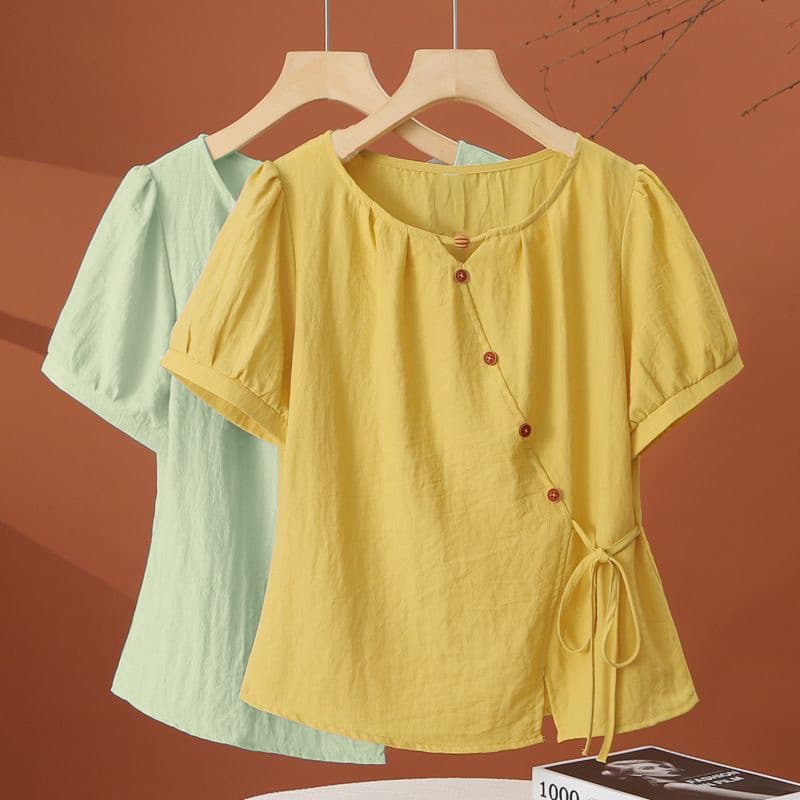 Camisa Irregular de manga curta feminina verão Plus Size camisa pequena reduzindo a idade moda cintura estreita camiseta