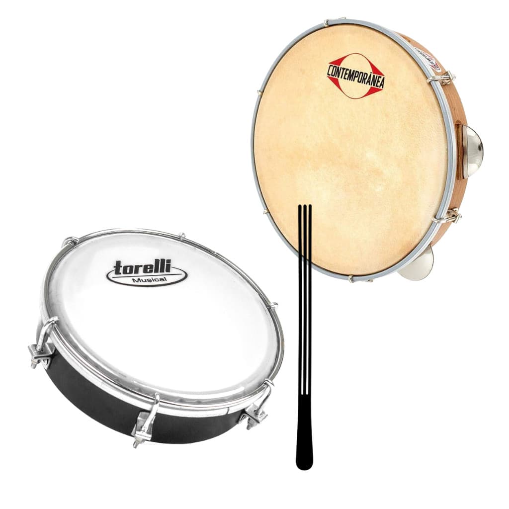Pandeiro Contemporânea Light Pl Couro 10" + Tamborim Torelli