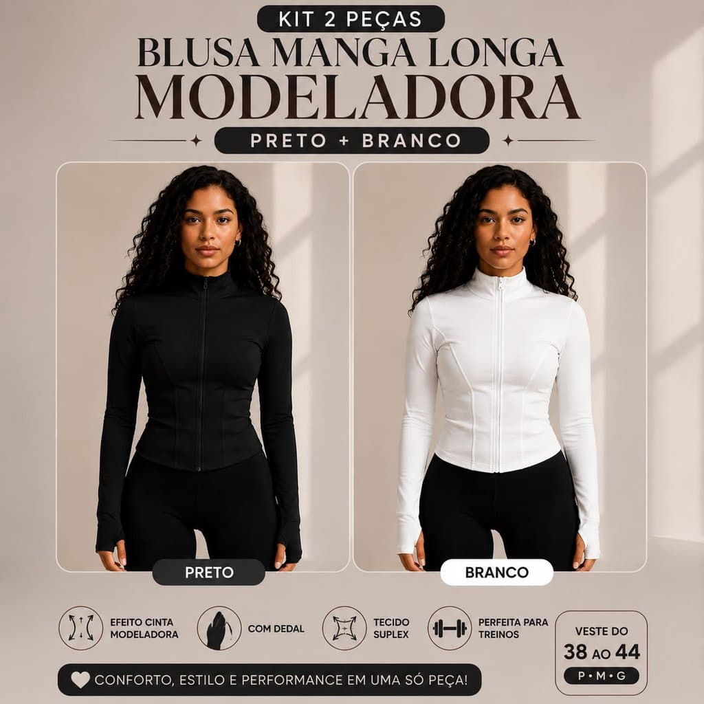 kit blusa manga longa tecido suplex blusa yoga para treinos academia modeladora conforto e estilo com dedal