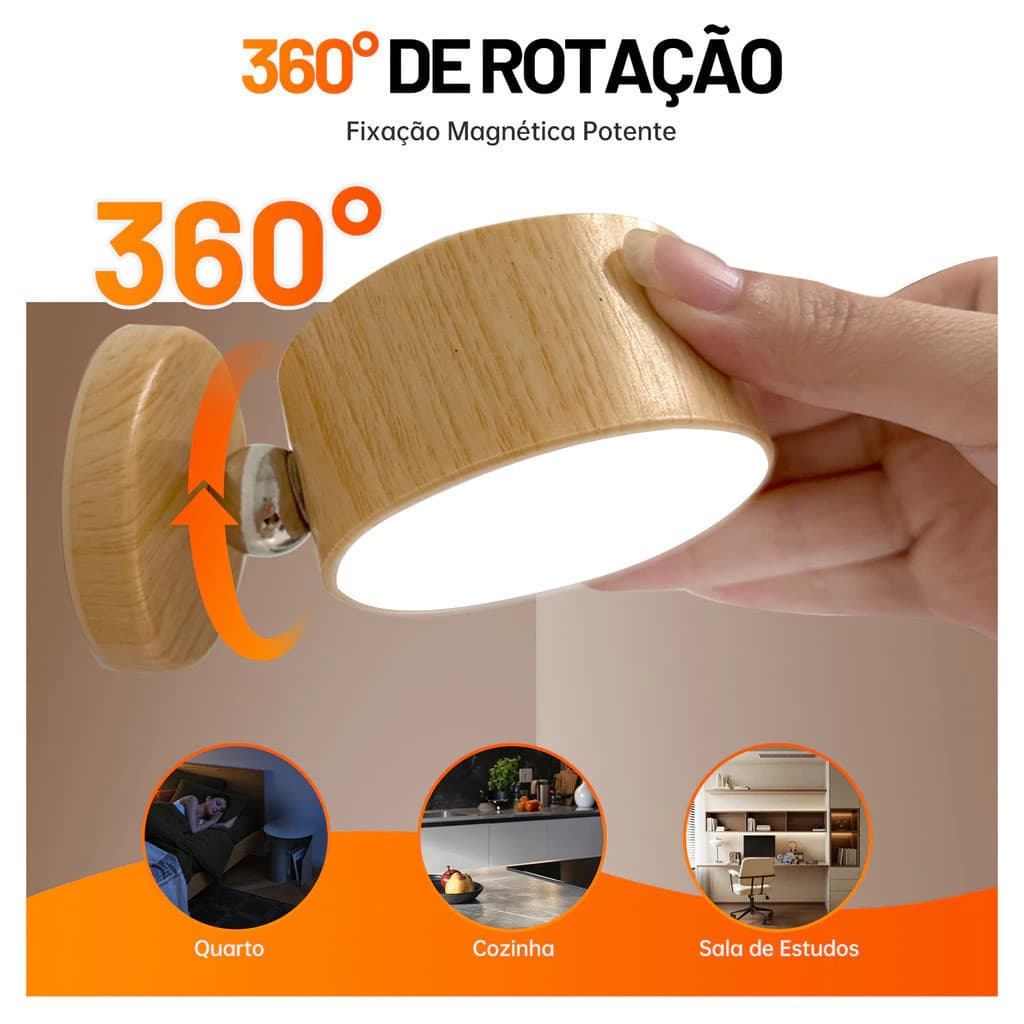 Arandela Led Recarregável Parede Abajur Cabeceira Luz Quarto Usb Interna Banheiro Cozinha Corredor Lâmpada Gira