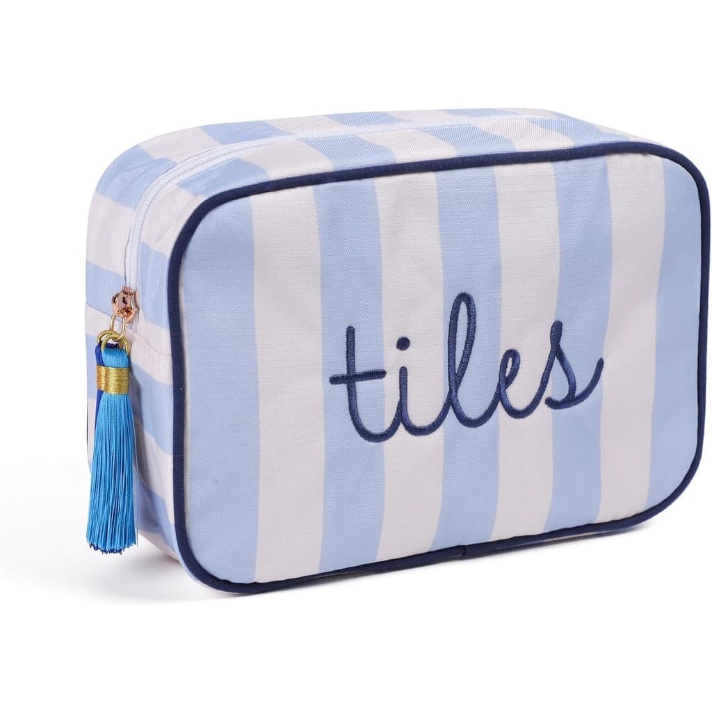 Bolsa De Azulejo Mahjong-Estojo Bordado Listrado Azul E Branco Para 166 Telhas De Americanas (1.2 ") , Armazenamento Por