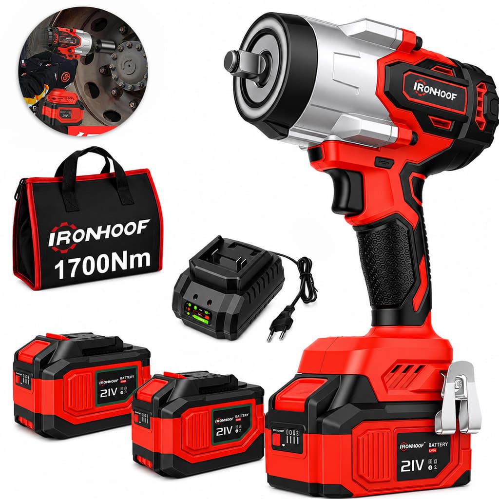 Chave De Impacto Potente 1700nm Brushless 2 Baterias ​Recarregável