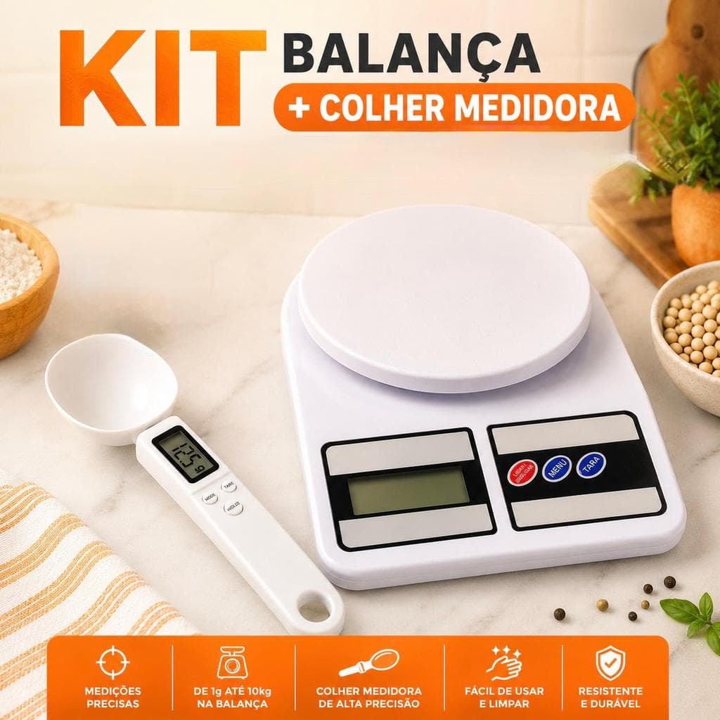 KIT Balança Digital 10kg + Colher Medidora Digital
