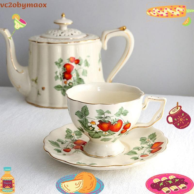 Bule Retrô Francês , Conjunto De Xícara De Café Com Borda Dourada , Pires , Flor , Grande De Chá Da Tarde Em Inglês B vc