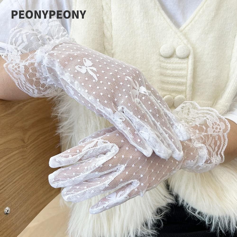 Luvas De Renda PEONY , Casamento Nupcial Anti-uv Com Tela Sensível Ao Toque Proteção Solar Respiráveis Altamente Elástic